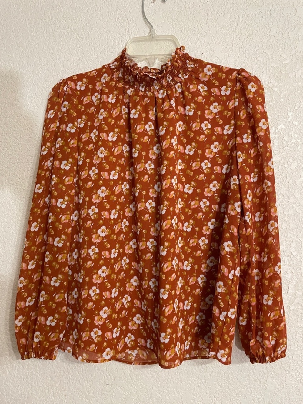 J.Crew Long Sleeve Floral Blouse in Rust Orange